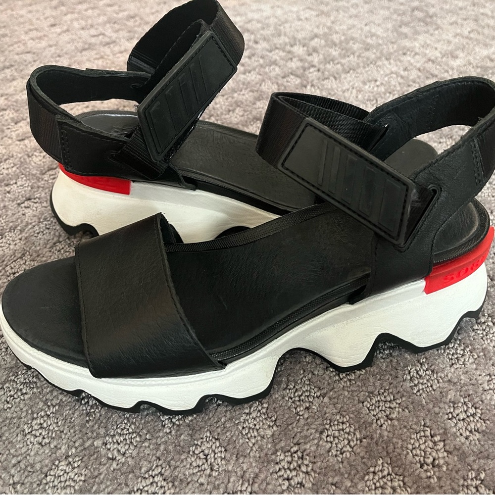 Sorel Black Sandals with Red Accents